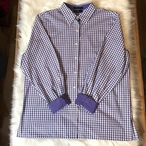 Foxcroft Purple Checked Flip Cuff Button Down